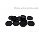 Socles ronds 25 mm biseautés et creusés PLASTIQUE NOIR (x10) V2