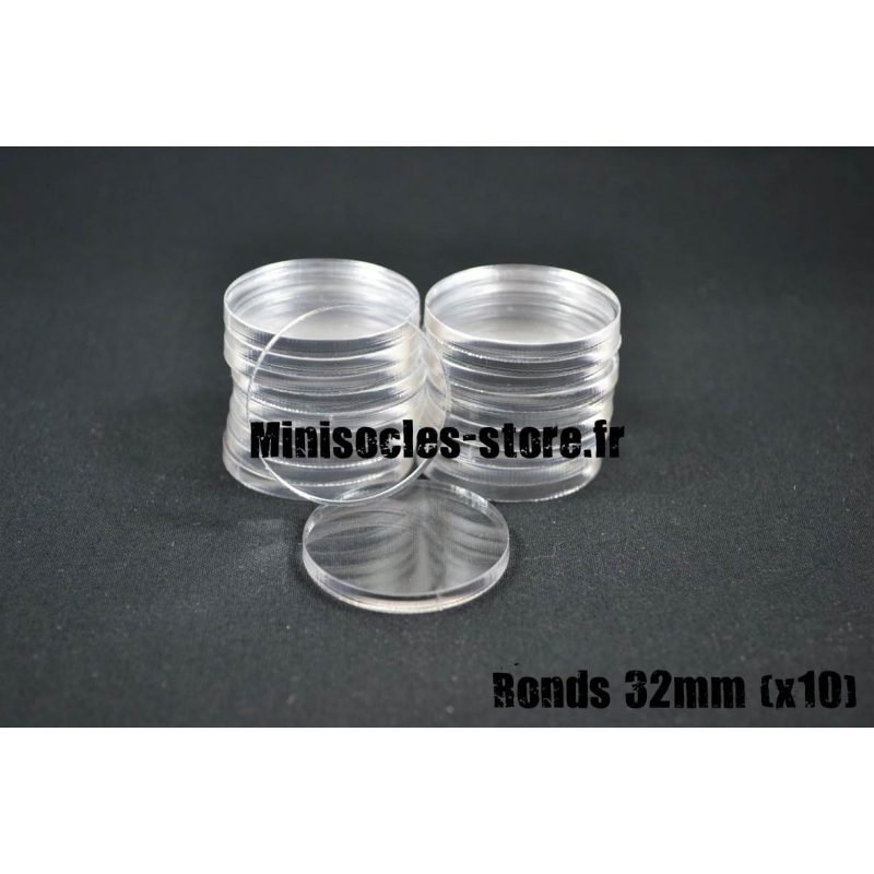 Socles ronds 32 mm pleins ACRYLIQUE TRANSPARENT (x10) - Minisocles-store