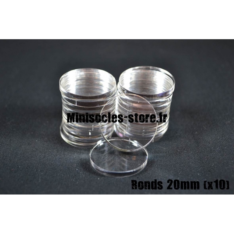 Socles ronds 20 mm pleins ACRYLIQUE TRANSPARENT (x10) - Minisocles-store